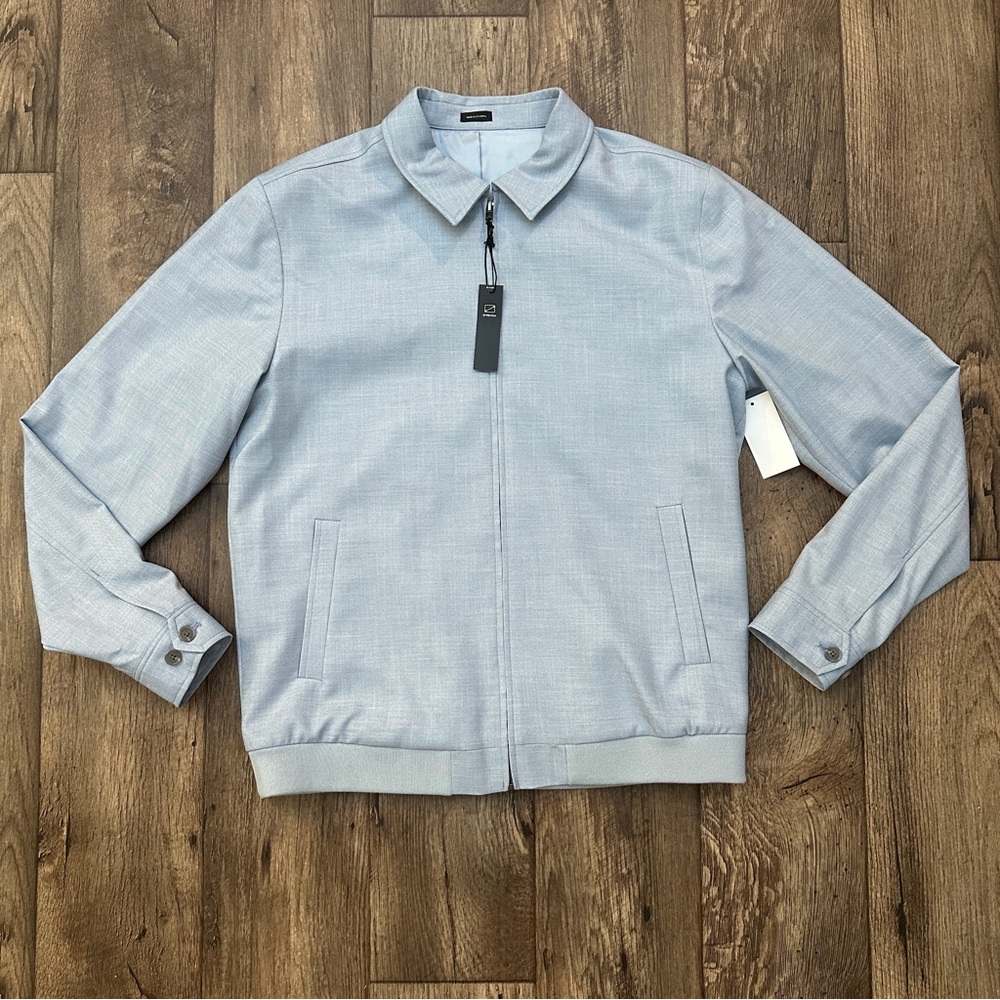JF J. Ferrar Zip Stretch Slim Bomber Jacket Men’s Size M Light Blue